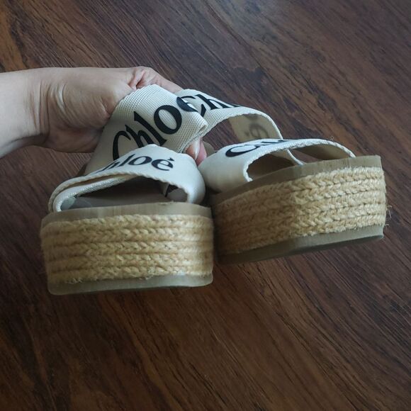 Chloe Cream Chic Edgy Feminine Trendy Y2K Canvas Platform Chunky Sandals Size 40 - Picture 5 of 6